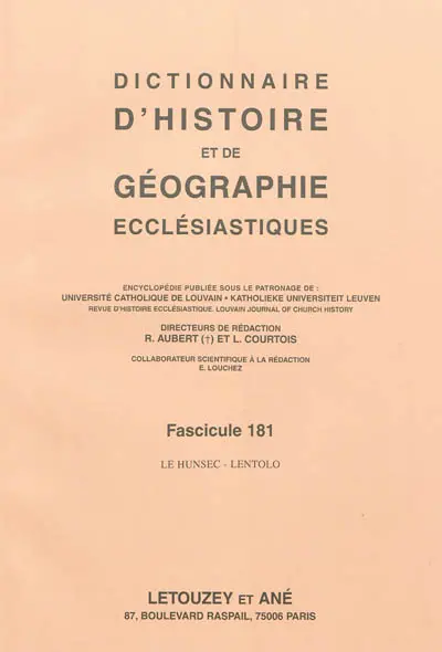 Dictionnaire d'histoire et de géographie ecclésiastiques : fascicules 1 à 181, Aachs à Lentolo