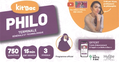 Kit'bac philosophie terminale générale et technologique : 750 questions, 15 min par session, 3 niveaux : programme officiel