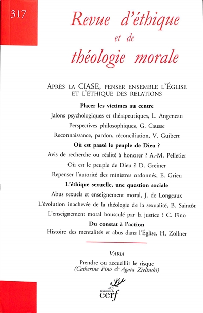 Revue d'éthique et de théologie morale, n° 317. Après la Ciase, penser ensemble l'Eglise et l'éthique des relations