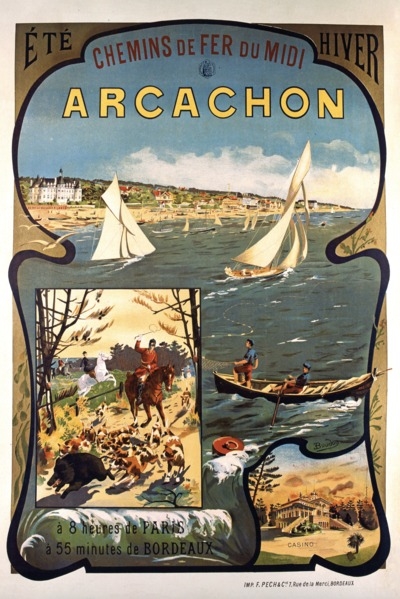 Arcachon : affiche de tourisme des chemins de fer du Midi, vers 1910
