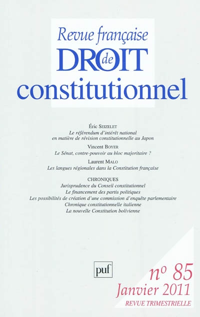 Revue française de droit constitutionnel, n° 85