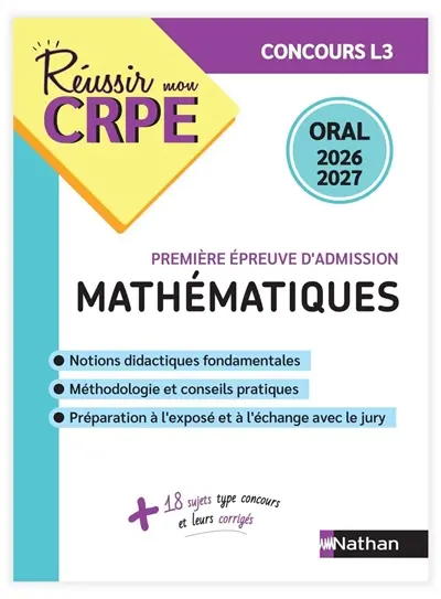 Mathématiques, épreuve de leçon : oral 2026-2027 : concours L3