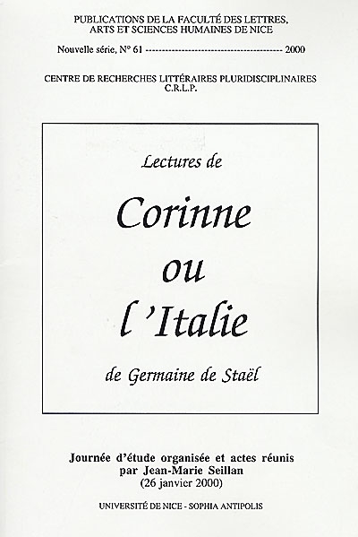 Lectures de Corinne ou L'Italie de Germaine de Staël : journée d'étude