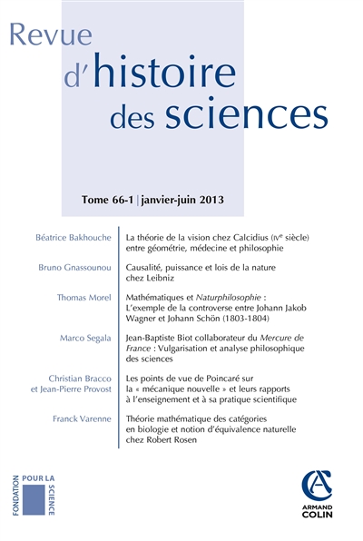 Revue d'histoire des sciences, n° 66-1