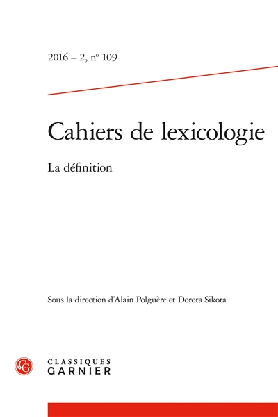 Cahiers de lexicologie, n° 109. La définition